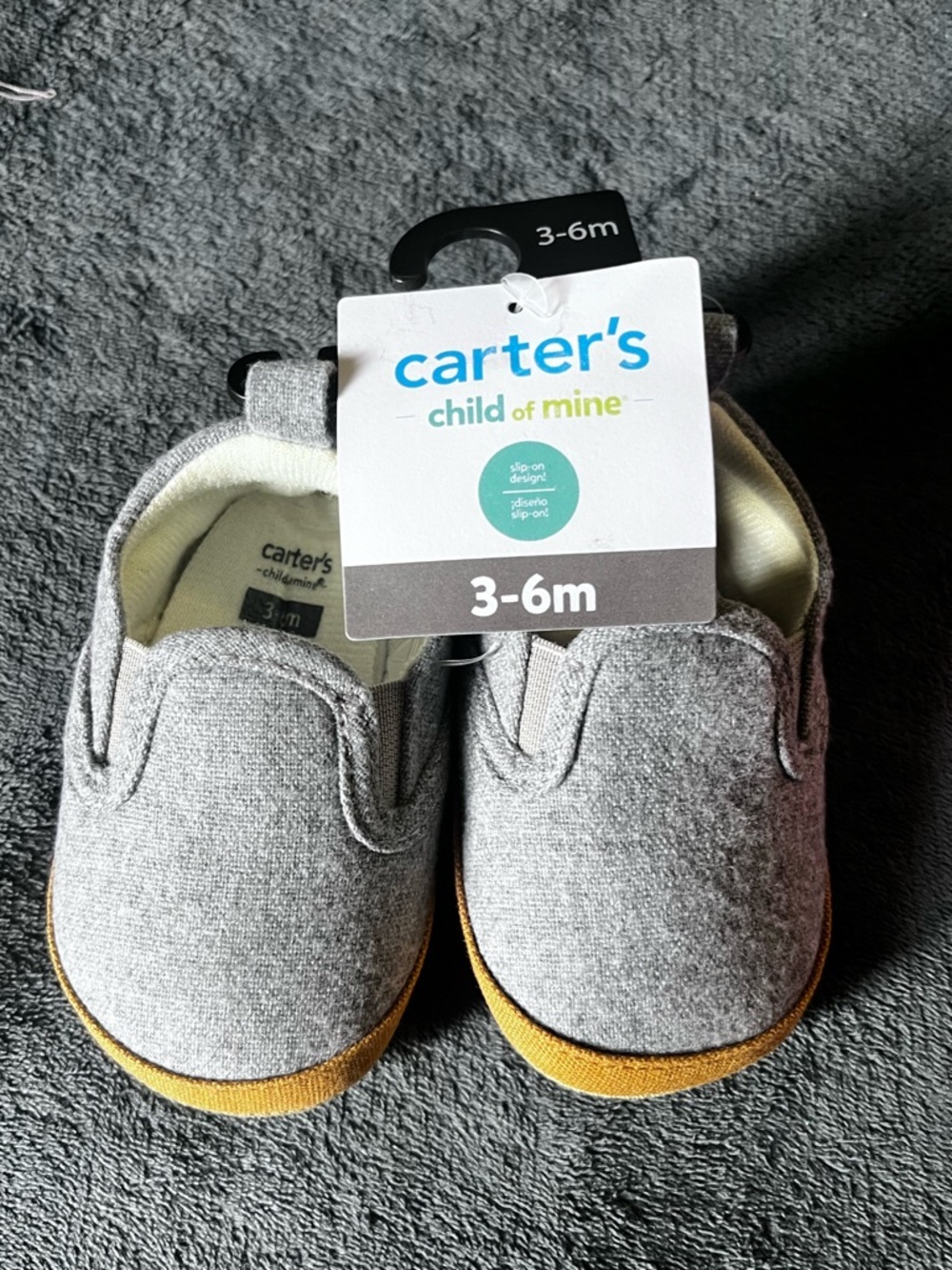 Carter's Gray Slip-On Baby Walker Shoes with Tan Sole - 3-6M - Picture 1 of 6